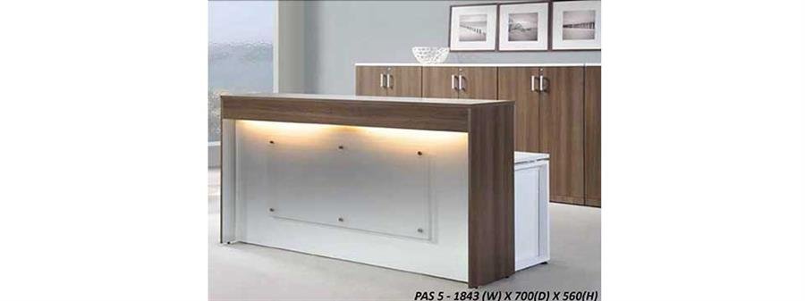 Reception Counter (Dark Brown, White) with Two 3-Tier Drawers, Down Light and Signage [PAS 5 - BQ]