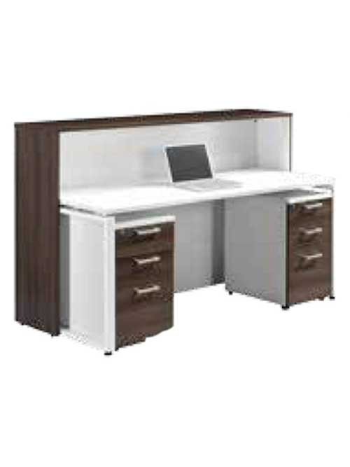 Reception Counter (Dark Brown, White) with Two 3-Tier Drawers, Down Light and Signage [PAS 5 - BQ]