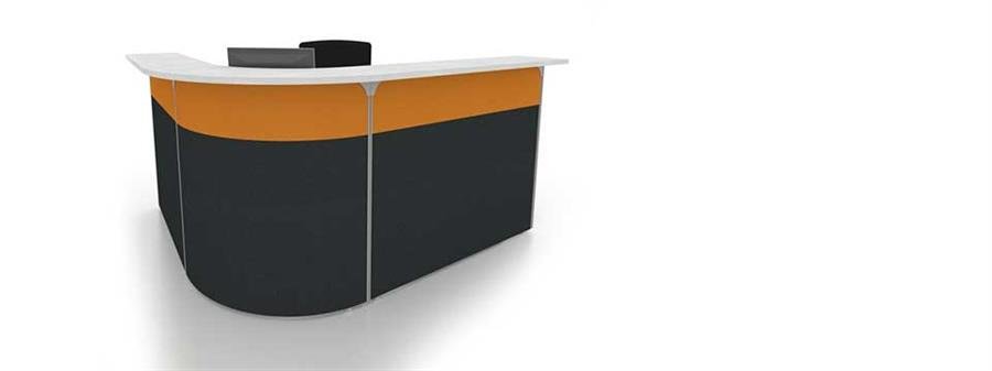 Reception Counter (Dark Grey, Orange, White) L-Shape Table and Counter With 3-Tier Drawer [PAS 20 - BQ]