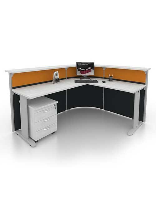 Reception Counter (Dark Grey, Orange, White) L-Shape Table and Counter With 3-Tier Drawer [PAS 20 - BQ]