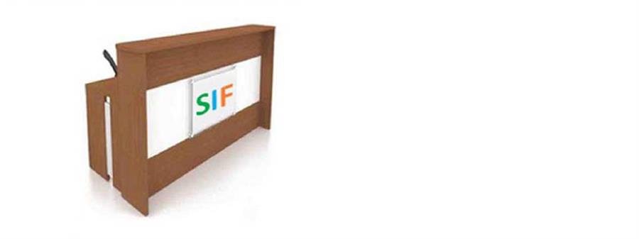 Reception Counter (Dark Brown, White) with Signage [PIS 16 - BQ]