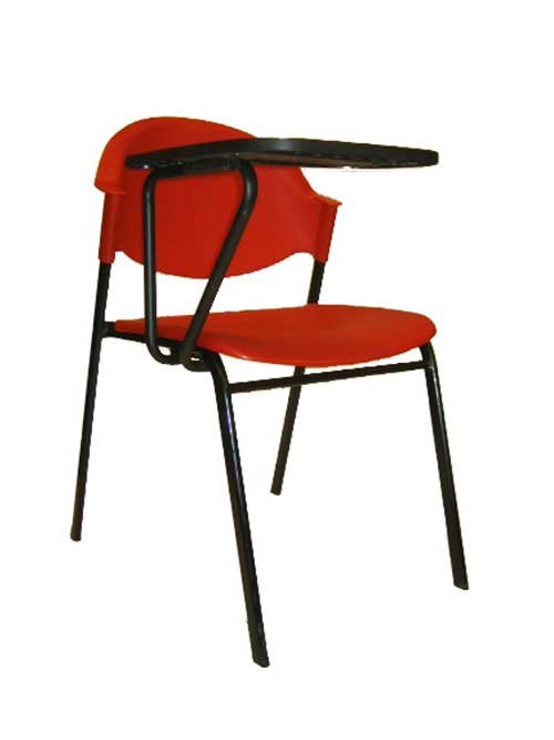 Study Classroom Chair with 4 Legged Epoxy Black Metal Base and Writing Tablet (Red) [SH 50 (PAD)] Office Furniture