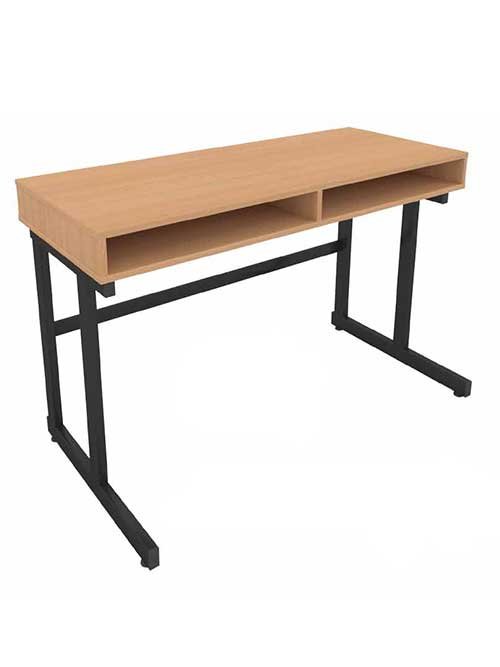 Student Study Table Rectangle 2 Seater (Brown) with Semi Opened Wood Drawer [STD 004] Office Furniture