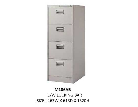 Steel Filing Cabinet (Grey) with 4 Drawers and Locking Bar [M106AB] Office Furniture