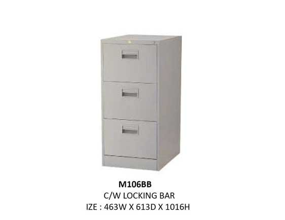 Steel Filing Cabinet (Grey) with 3 Drawers and Locking Bar [M106BB)] Office Furniture
