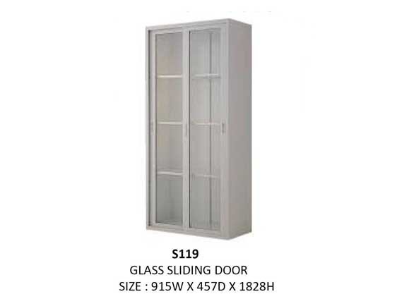 Steel High Cupboard 4-Tier Cabinet (Grey) with Glass Sliding Door [S119] Office Furniture
