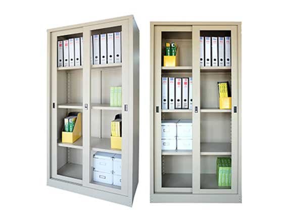 Steel High Cupboard 4-Tier Cabinet (Grey) with Glass Sliding Door [S119] Office Furniture