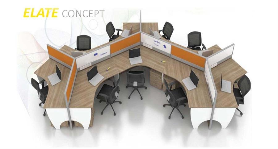 Workstation Elate Concept 9 Station Partition (Orange, White, Cappuccino) with Cappuccino Table Top and Low Height Partition [Elate Concept] Office Furniture