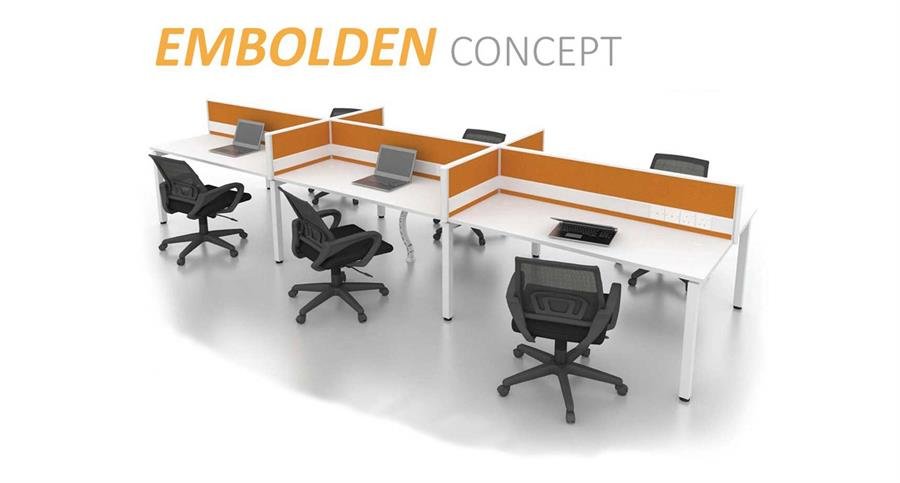 Workstation Embolden Concept 6 Station Partition (Orange, White) with White Table Top and Low Height Partition [Embolden Concept] Office Furniture