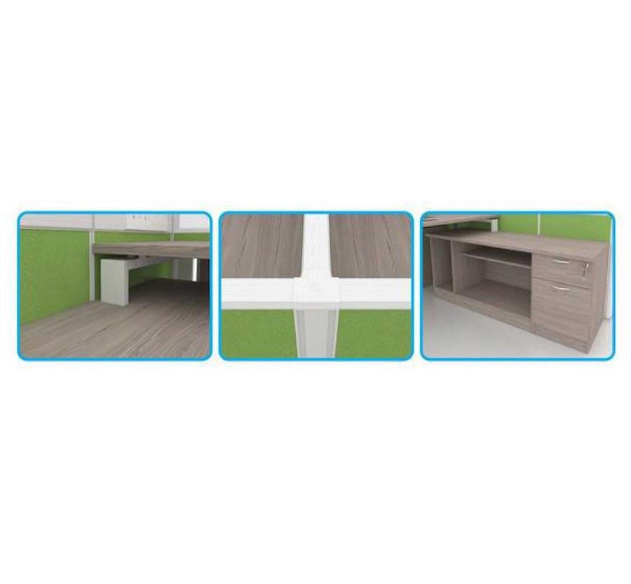 Workstation Energize Concept 4 Station Partition (Apple Green, White, Thuja Light) with Thuja Light Table Top and Low Height Partition [Energize Concept] Office Furniture