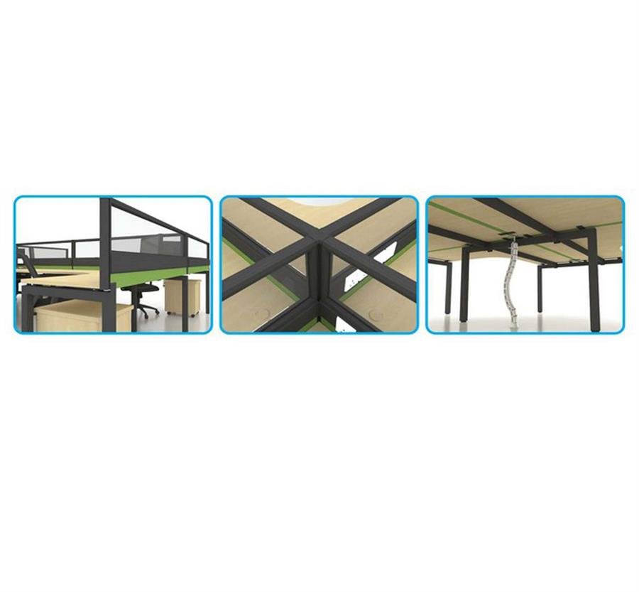 Workstation Excite Concept 6 Station Partition (Black, Green, Maple) with Maple Table Top and Low Height Partition [Excite Concept] Office Furniture