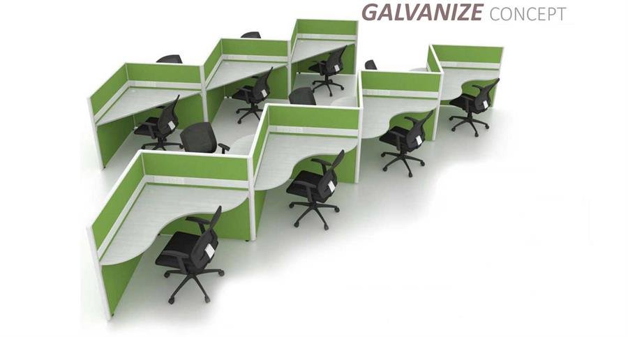Workstation Galvanize Concept 12 Station Partition (Green, Grey, Elmer) with Elmer Table Top and Low Height Partition [Galvanize Concept] Office Furniture