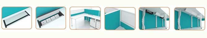 Workstation Symphony Concept 4 Station Partition (Cyan. White) with White Table Top and Medium Height Partition [Symphony Concept] Office Furniture