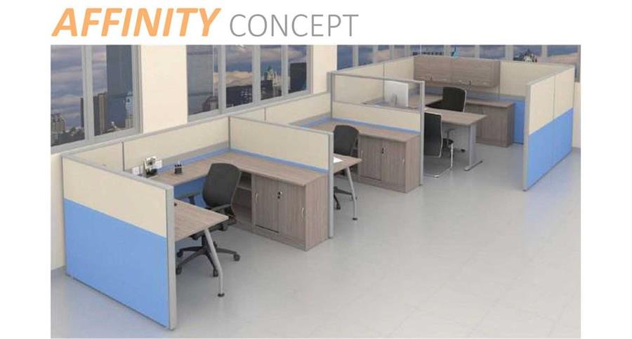 Workstation Affinity Concept 3 Station Partition (Beige. Light Blue, Cappuccino) with Cappuccino Table Top, Medium and Full Height Partition [Affinity Concept] Office Furniture