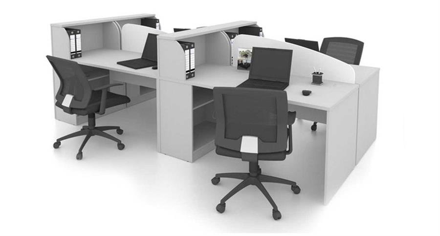 Workstation 4 Station Partition (Grey) with Grey Table Top, Low Height Partition [WS02] Office Furniture