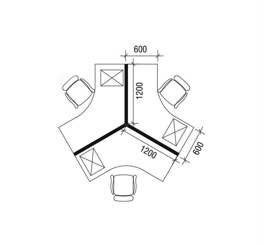 Workstation Island Concept 3 Station Partition (Brown, Yellow, Beech) with Beech Table Top, Medium Height Partition [Island Concept] Office Furniture
