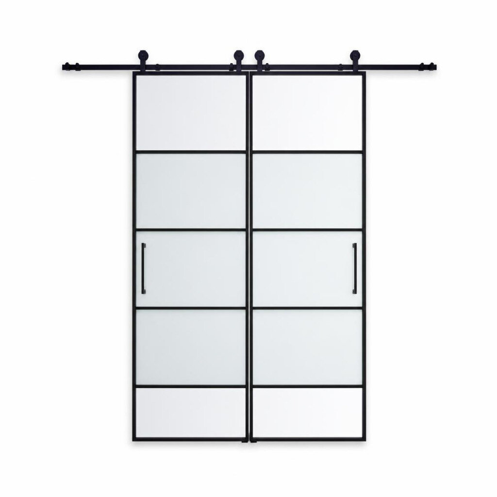 ART 48" X 96" EUROPE INDUSTRY STYLE HANGING SLIDING DOOR (ARYLIC CLEAR & FROSTED DOUBLE DOOR)