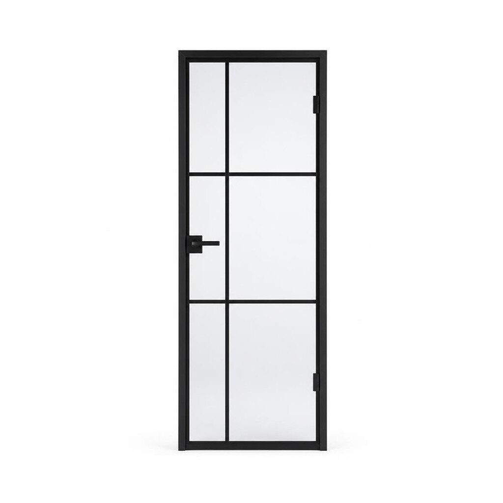 835MM (W) X 2000MM (H) ALUM. SWING DOOR P/C BLACK MATT/5MM CLEAR GLASS + BLACK STICKER