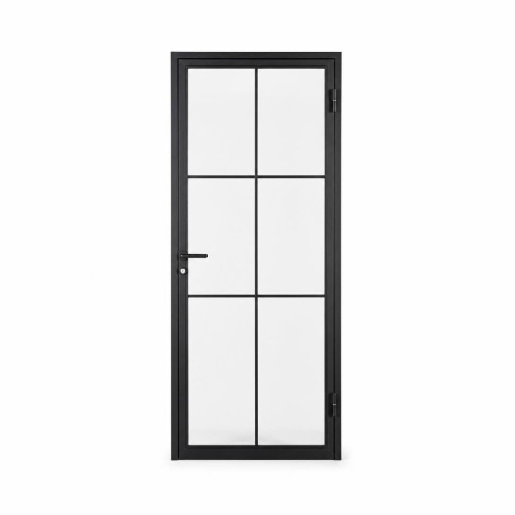 835MM (W) X 2047MM (H) ALUM. SWING DOOR P/C BLACK MATT/5MM CLEAR GLASS + BLACK STICKER