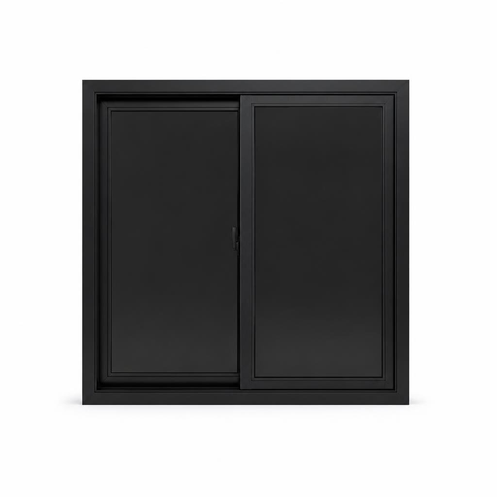 1200MM (W) X 1206MM (H) ALUM. NORMAL SLIDING WINDOW P/C BLACK MATT/5MM BLACK GLASS