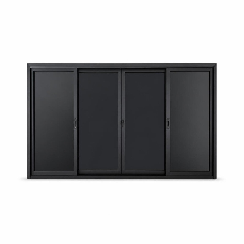 2419MM (W) X 1190MM (H) ALUM. NORMAL SLIDING WINDOW P/C BLACK MATT/5MM BLACK GLASS