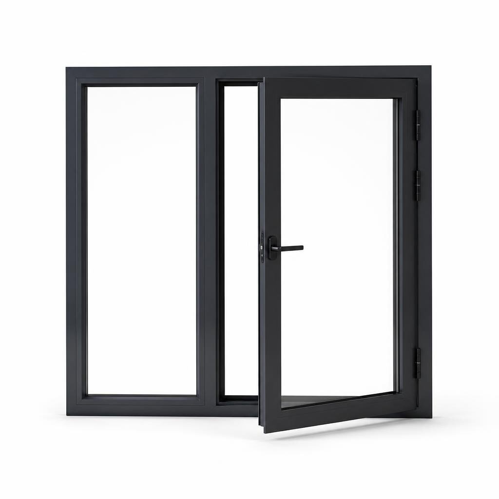 ALUMINIUM CASEMENT WINDOW WITH FIX PANEL:STD PROFILE/FRAME:POWDER COATED FINISH