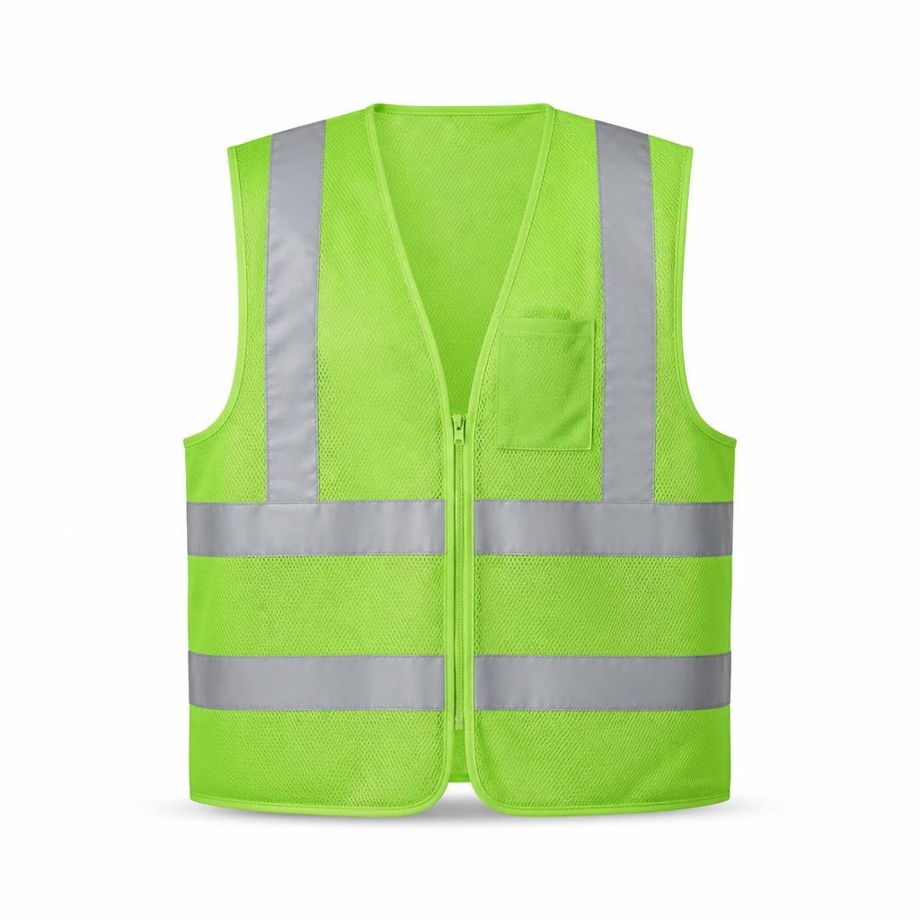 E-MAX TM718 ZIP REFLECTIVE SAFETY VEST (POCKET) - GREEN