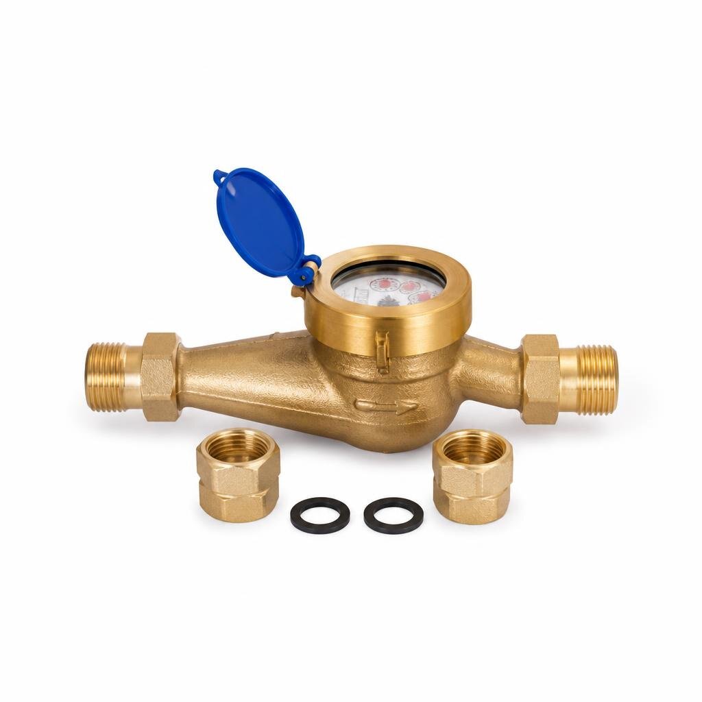 KENT 15MM WATER METER BRASS C/W COUP & WASHER