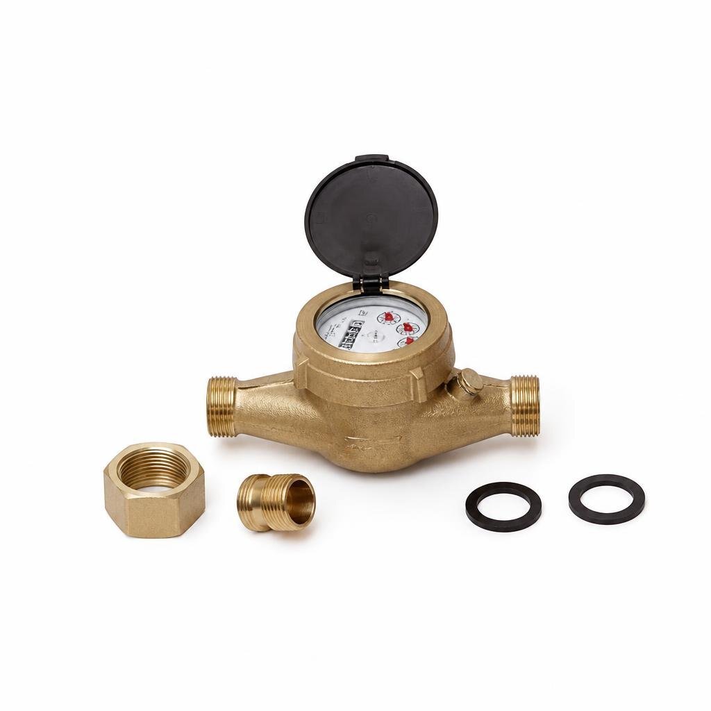 KENT 20MM WATER METER BRASS C/W COUP & WASHER