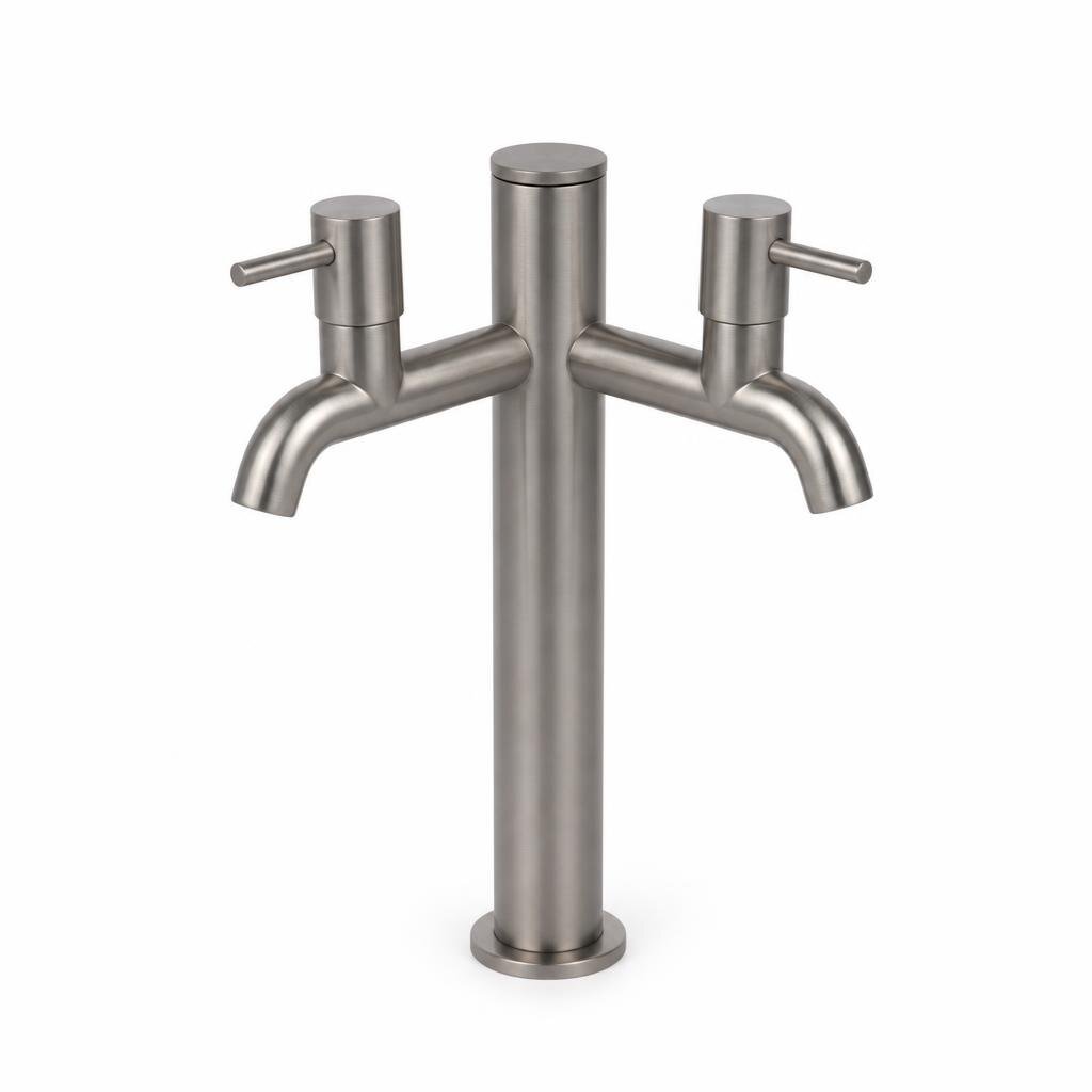VIP MG-3677 SUS-304 S/STEEL MATT GREY TWINS SPOUT PILLAR SWINK TAP
