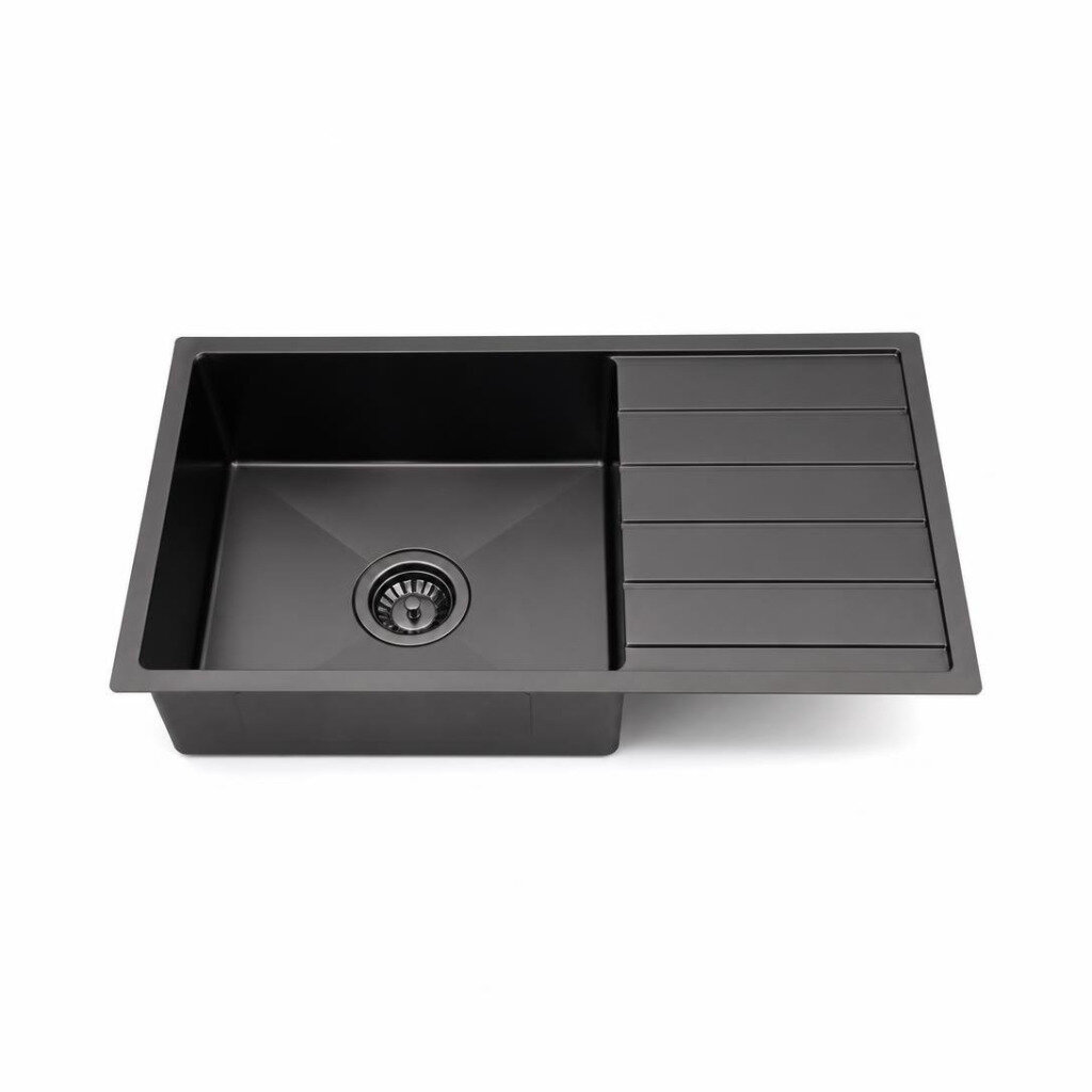 RINOCON R6046BN HANDMADE SINK (BLACK NANO) C/W WASTE,DRAINER & DRAIN BASKET