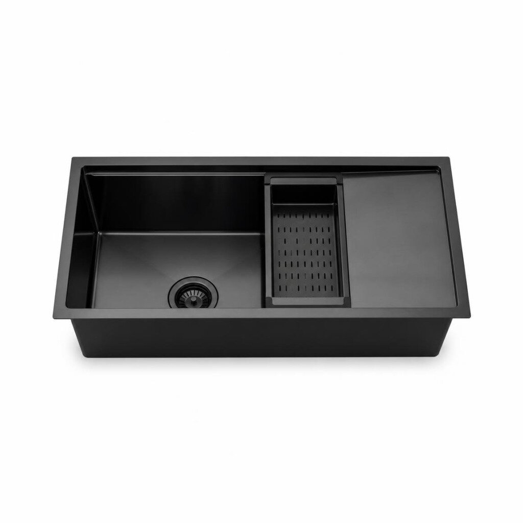 RINOCON R8846BN HANDMADE SINK (BLACK NANO) C/W WASTE,DRAINER & DRAIN BASKET
