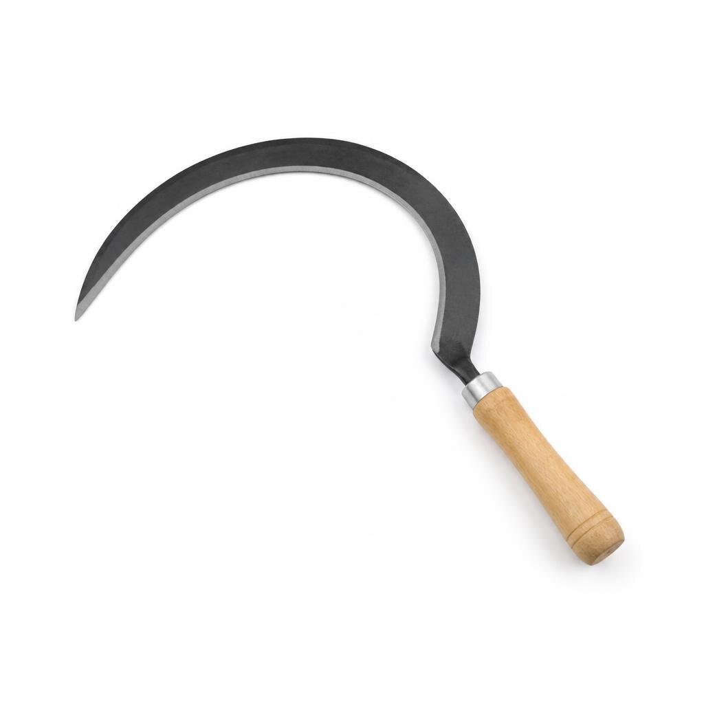 18" SPRING STEEL GRASS SICKLE CUTTER - WOOD HANDLE