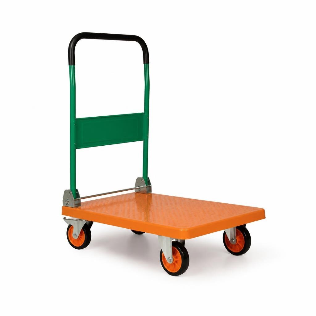 8" 2000 EXTRA STAND HEAVY DUTY HAND TROLLEY (ORANGE/GREEN) - SOLID