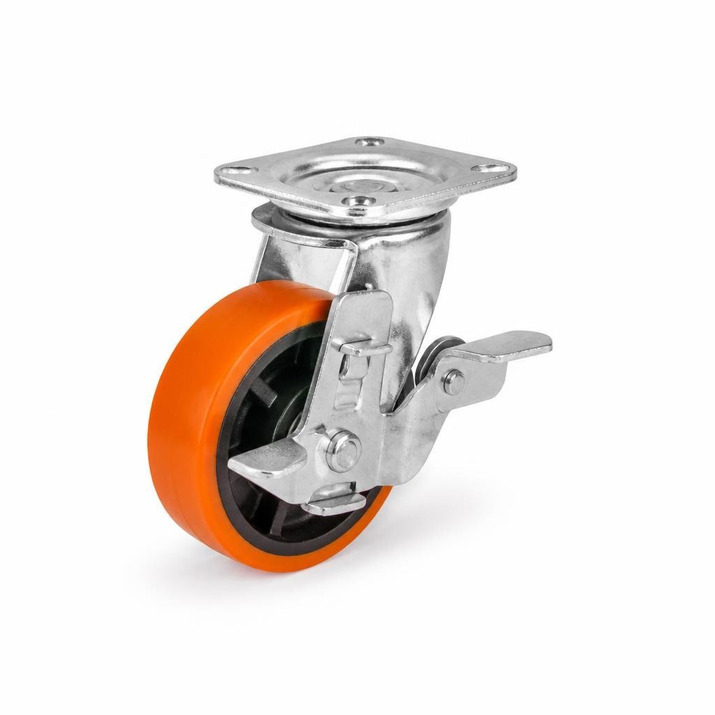 P61M 3" M/DUTY ORANGE TPP CASTOR TOTAL BRAKE