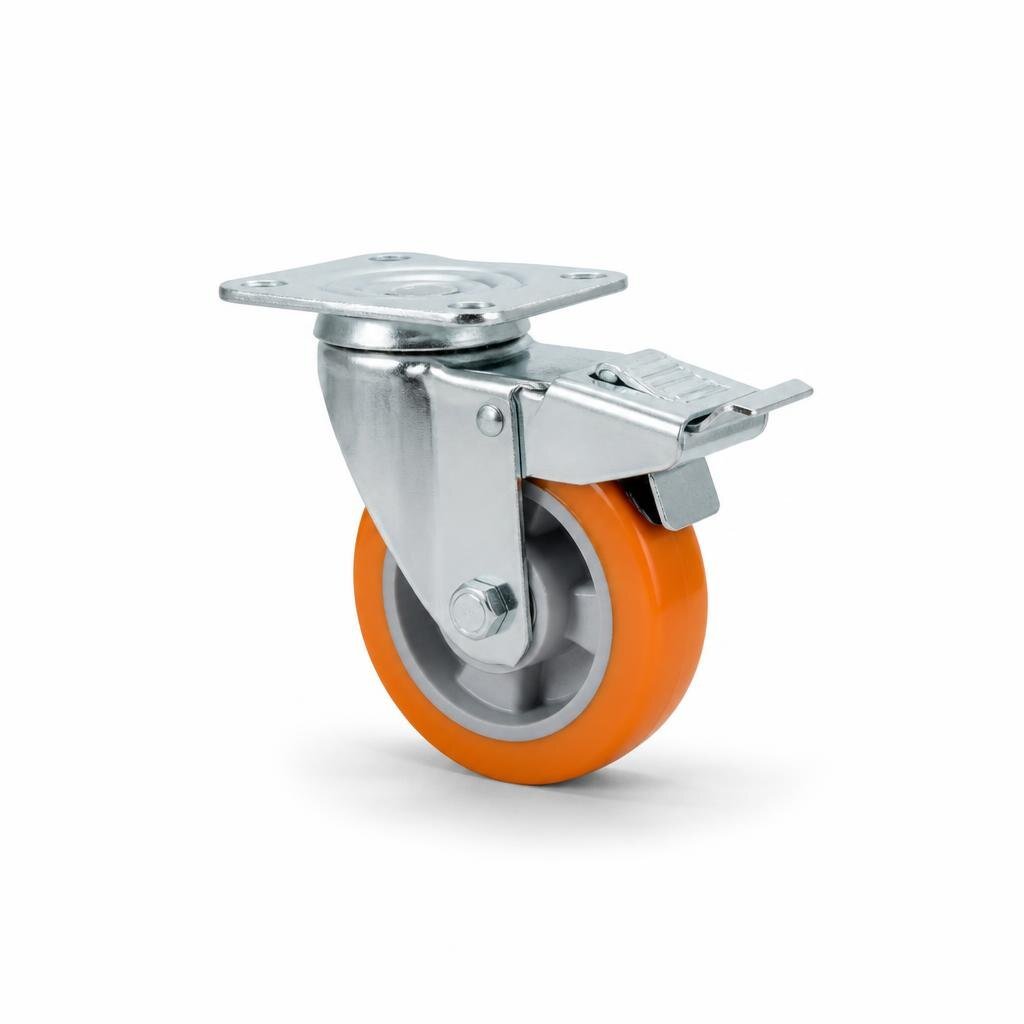 P61M 4" M/DUTY ORANGE TPP CASTOR TOTAL BRAKE