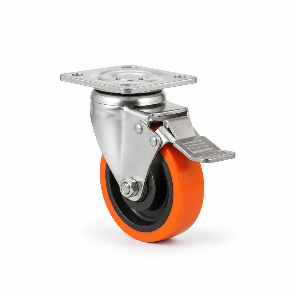 P61M 5" M/DUTY ORANGE TPP CASTOR TOTAL BRAKE