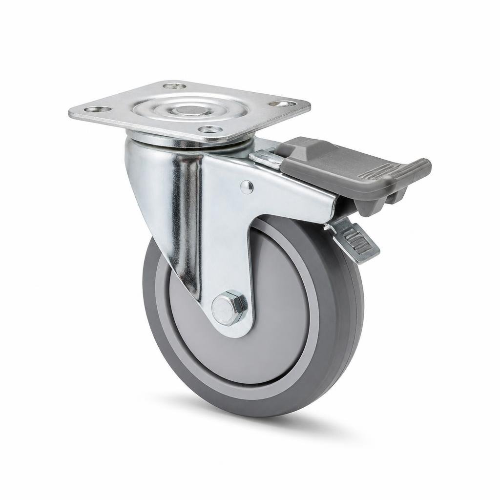 P61M 3" M/DUTY GREY TPR CASTOR TOTAL BRAKE