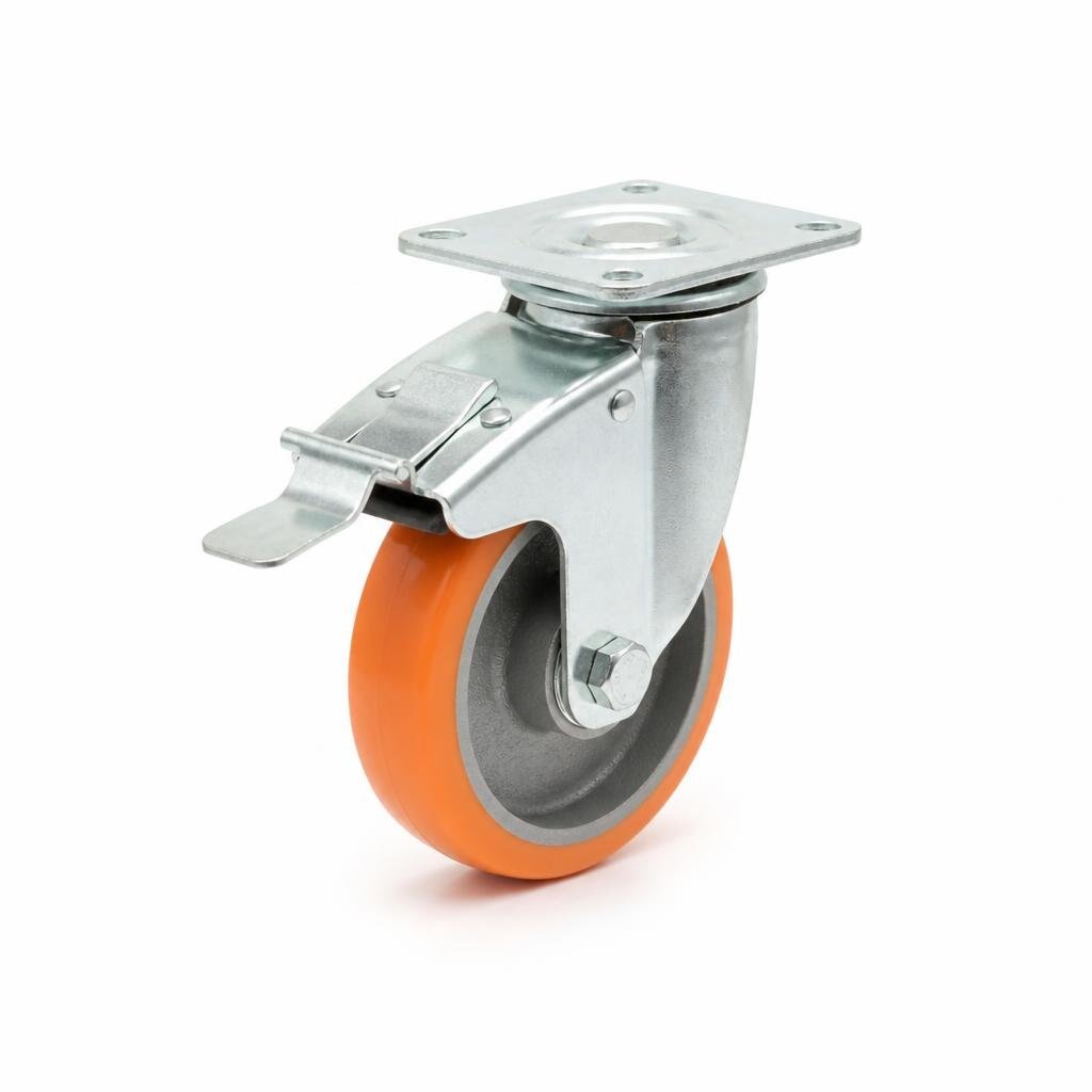 P80M 3" M/DUTY ORANGE TPP CASTOR TOTAL BRAKE