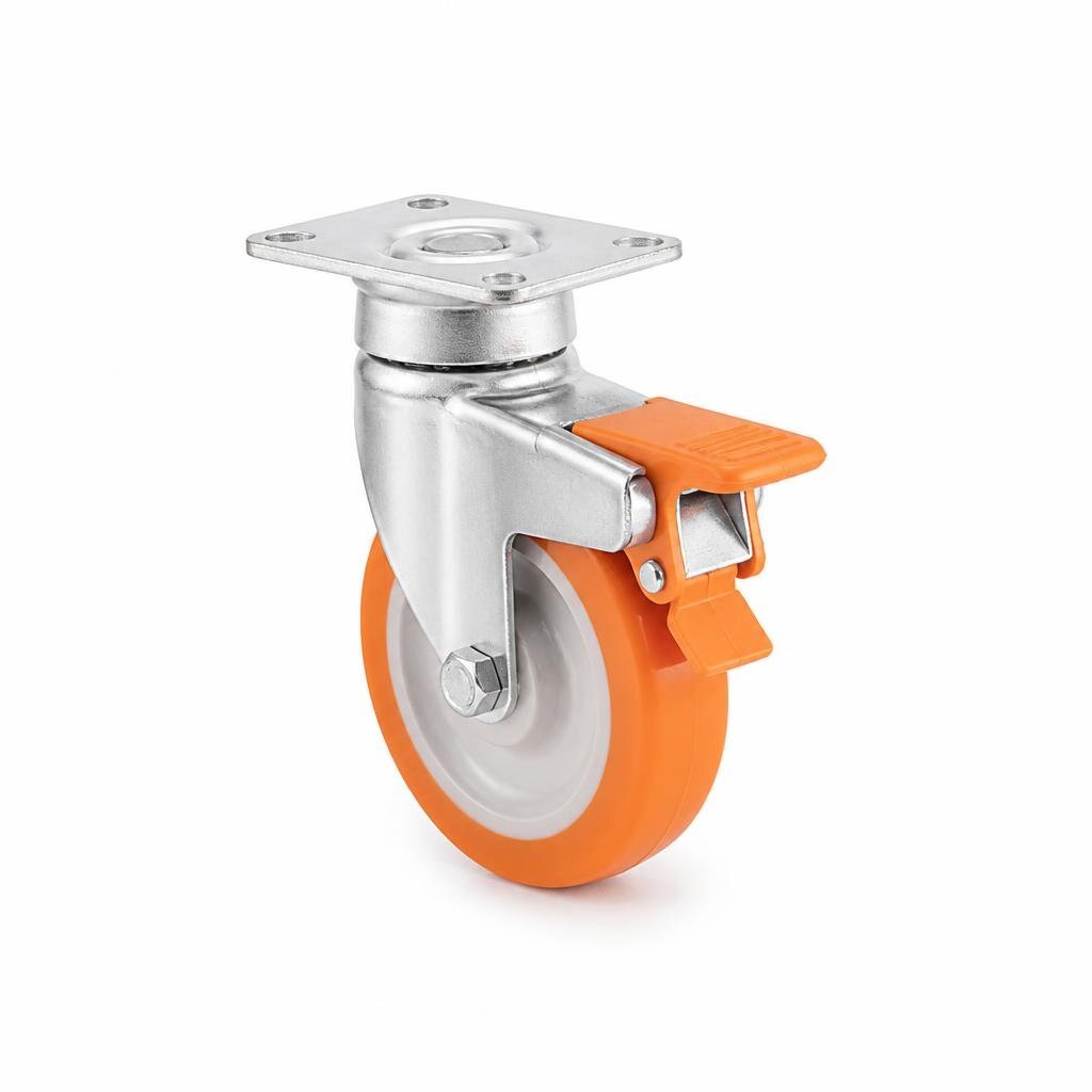P80M 4" M/DUTY ORANGE TPP CASTOR TOTAL BRAKE
