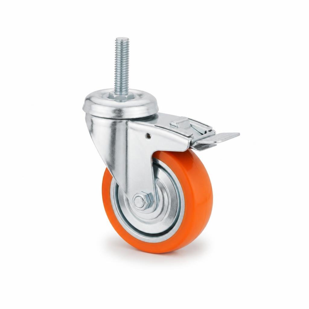 P80M 5" M/DUTY ORANGE TPP CASTOR TOTAL BRAKE