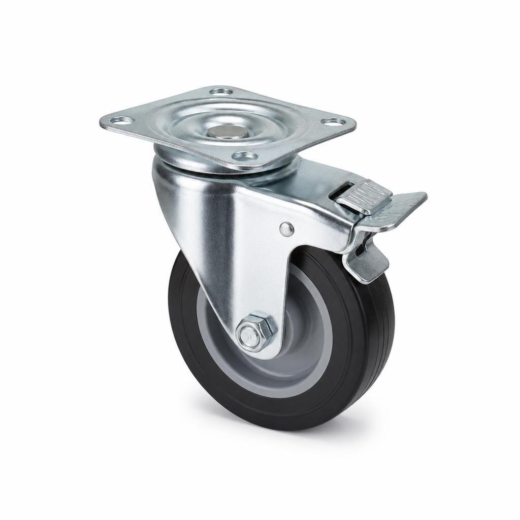 5" RUBBER CASTOR WHEEL WITH BRAKE