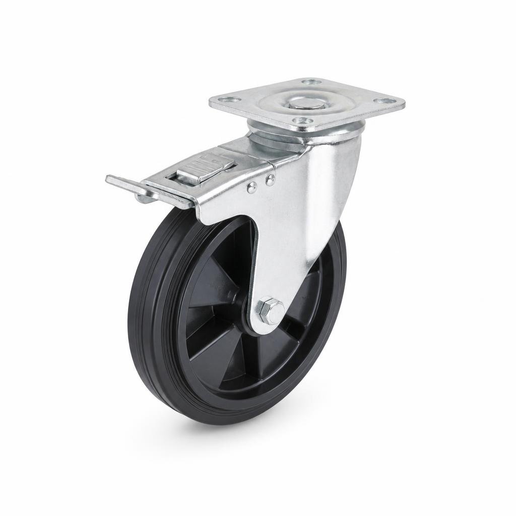 8" RUBBER CASTOR WHEEL WITH BRAKE