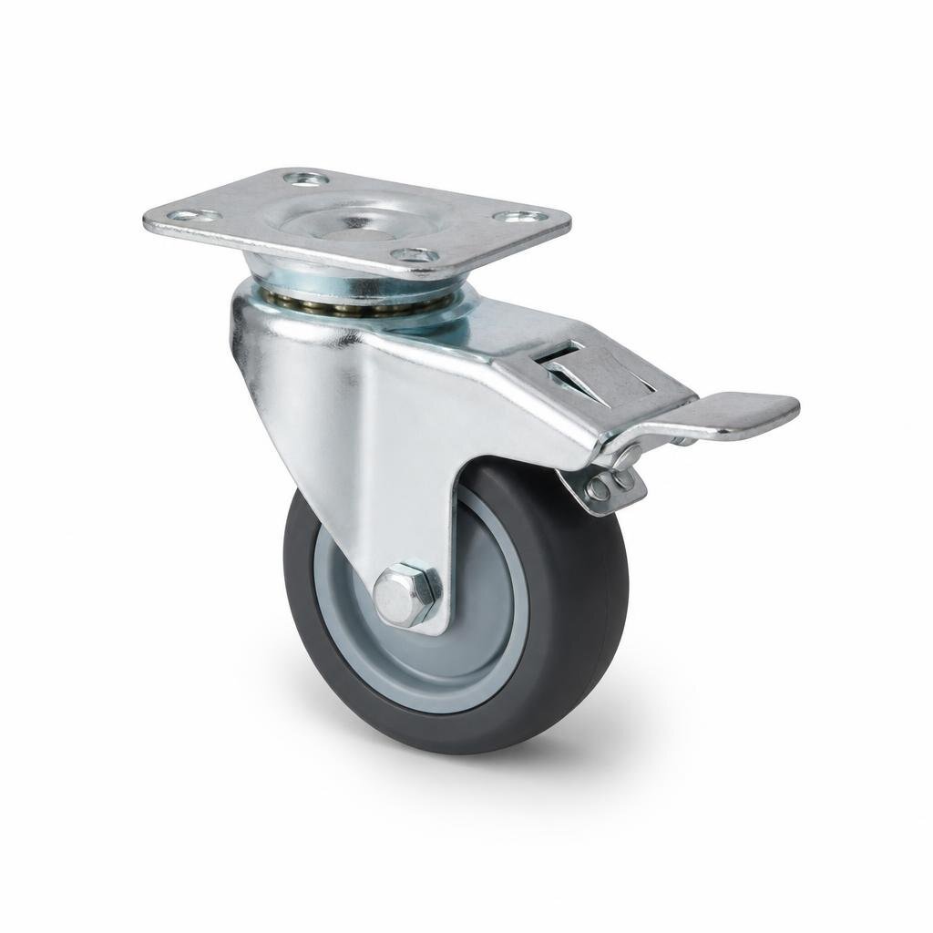 KERISA 2" X 10MM RUBBER WHEEL SWIVEL WITH BRAKE