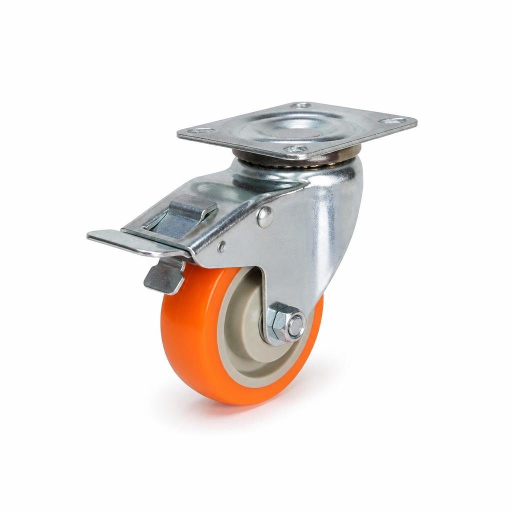 M-3" ORANGE PU CASTER - BRAKE