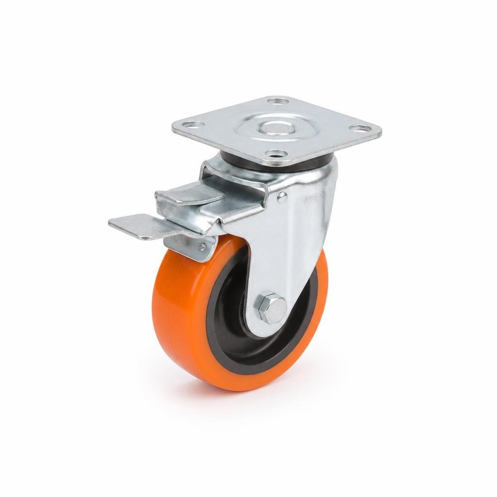 M-4" ORANGE PU CASTER - BRAKE