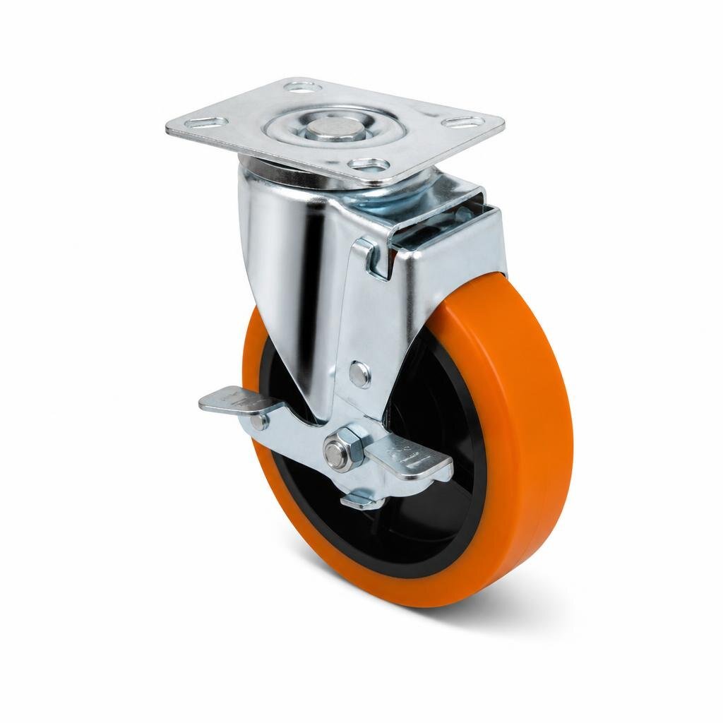 M-5" ORANGE PU CASTER - BRAKE