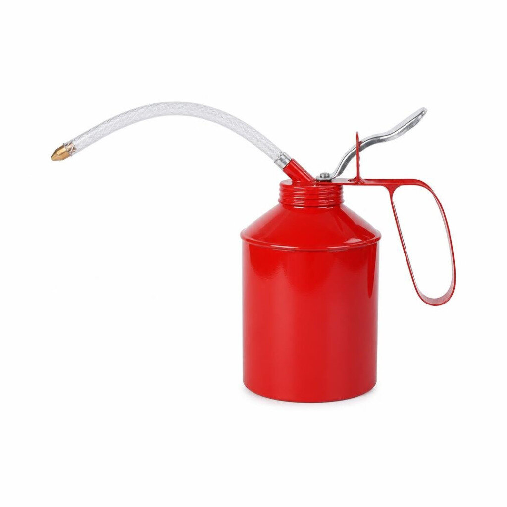 500CC METAL OIL CAN WITE FLEXIBLE SPOUNT - RED