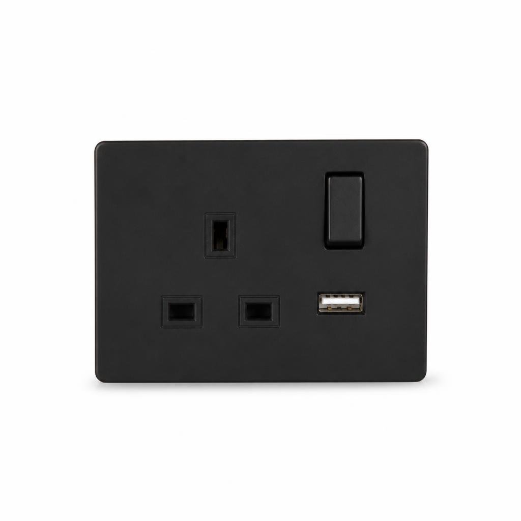 RAPID-TECH 13A USB WALL SWITCH SOCKET - BLACK