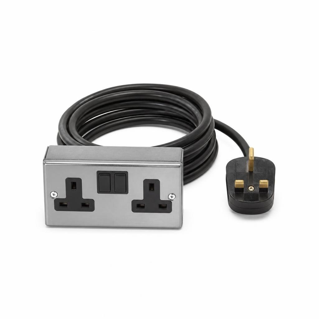 JET 8219 13A 2G METAL CLAD SWITCH SOCKET C/W 5M 40/0076 CABLE + PLUG TOP